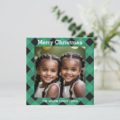 グリーンバッファロープレイドチェック写真クリスマスフラット シーズンカード (スタンド正面)