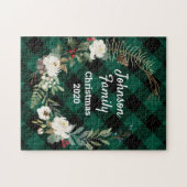 グリーンバッファロープレイドバラフローラファミリークリスマス ジグソーパズル (横)