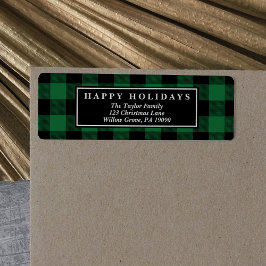 グリーンバッファロープレイドパターンクリスマスカード ラベル