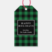 グリーンバッファロープレイドパターンクリスマス ギフトタグ (正面)