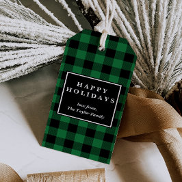 グリーンバッファロープレイドパターンクリスマス ギフトタグ