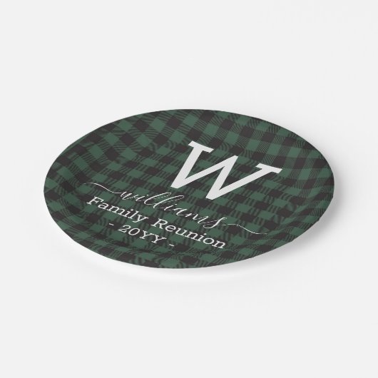 グリーンバッファロープレイドファミリー懇親会 モノグラムの ペーパープレート (アングル)