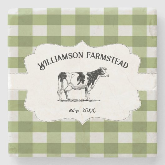 グリーンバッファロープレイドファームカウストーンコースター ストーンコースター (正面)