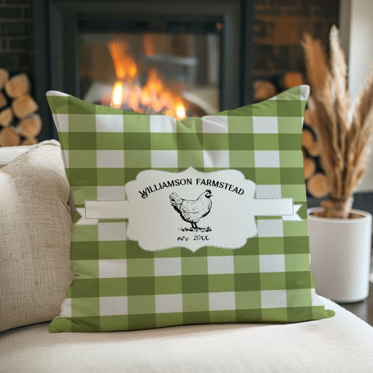 グリーンバッファロープレイドファームチキン装飾用クッション クッション