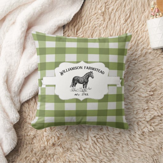 グリーンバッファロープレイドファームホース クッション (ブランケット)