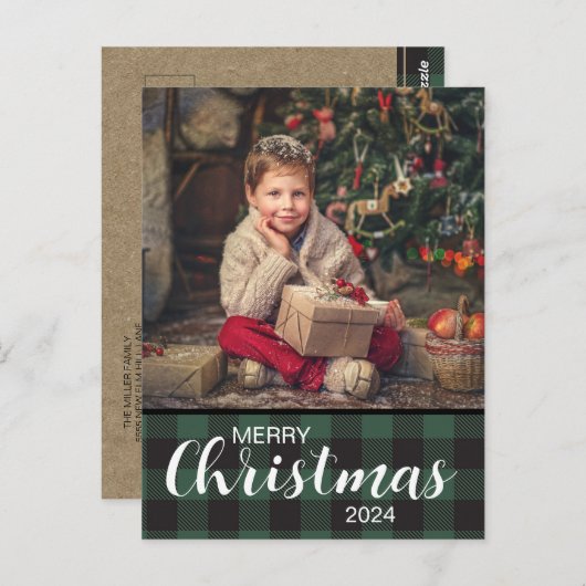 グリーンバッファロープレイドフォトメリークリスマス2024 ポストカード (正面/裏面)