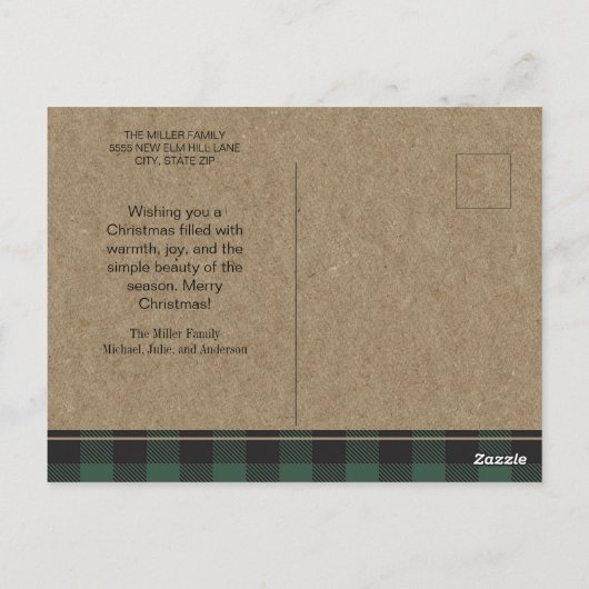 グリーンバッファロープレイドフォトメリークリスマス2024 ポストカード (裏面)