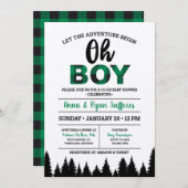 グリーンバッファロープレイドベイビーシャワー招待状オボーイ 招待状 (正面/裏面)