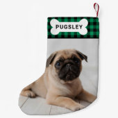 グリーンバッファロープレイドペットドッグボーンモノグラム写真 スモールクリスマスストッキング (裏面)