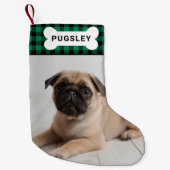 グリーンバッファロープレイドペットドッグボーンモノグラム写真 スモールクリスマスストッキング (正面)