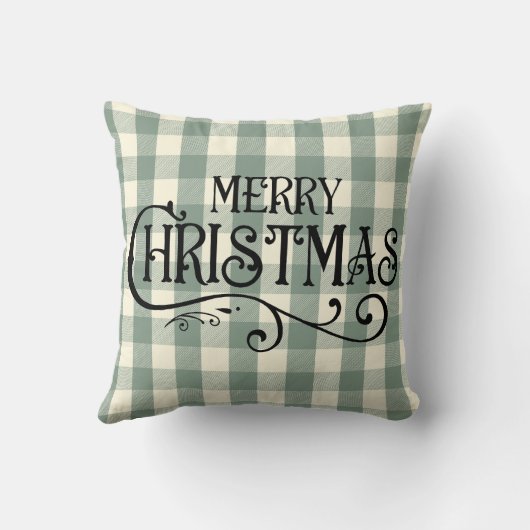グリーンバッファロープレイドメリークリスマスホームデコール クッション (裏面)