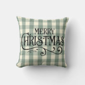 グリーンバッファロープレイドメリークリスマスホームデコール クッション (正面)