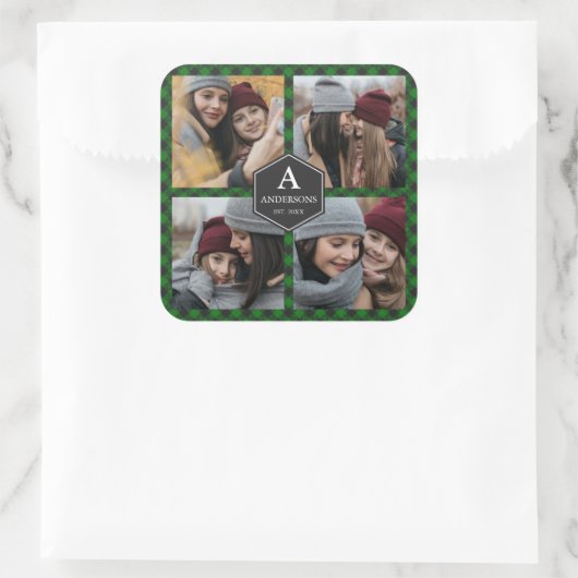 グリーンバッファロープレイドランバージャックフォトコラージュ スクエアシール (バッグ)