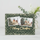 グリーンバッファロープレイド金ゴールド写真クリスマス シーズンカード (スタンド正面)