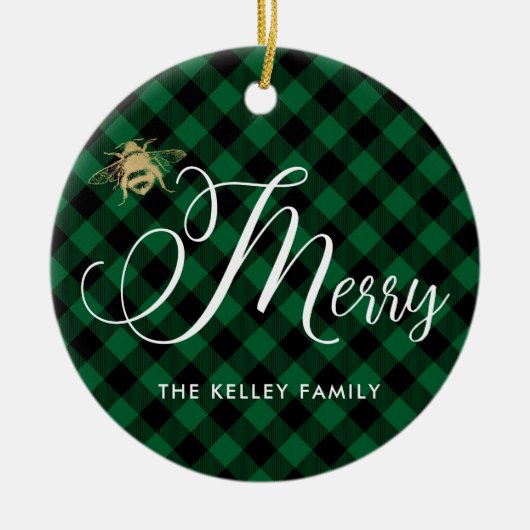 グリーンバッファローメリープライドBee、ゴールデンビー写真 セラミックオーナメント (正面)