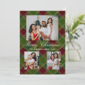 グリーンバッファローレッドプレイドクリスマス4フォトコラージュ シーズンカード (スタンド正面)