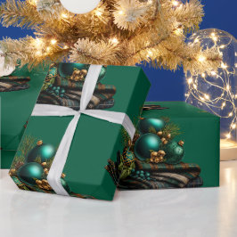グリーンバブルオーナメント クリスマス包装紙 ラッピングペーパー