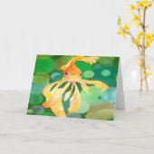 グリーンバブルベクターを持つ金魚ファンテール カード (黄色い花)