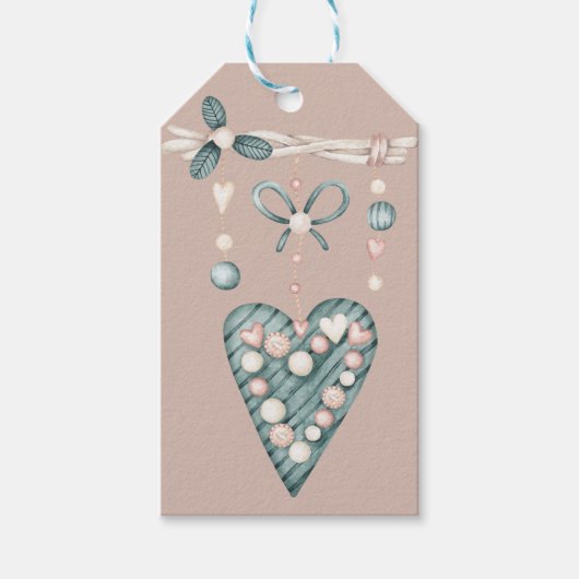 グリーンバモダンンタインハートビーズ ギフトタグ (正面)