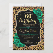 グリーンバラレオパード印刷60誕生日 招待状 (正面)