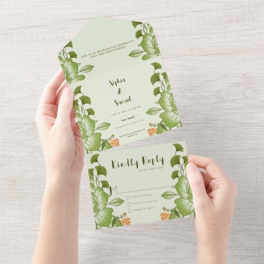 グリーンバラ結婚フローラテーマ オールインワン招待状 (貼ってはがせる)