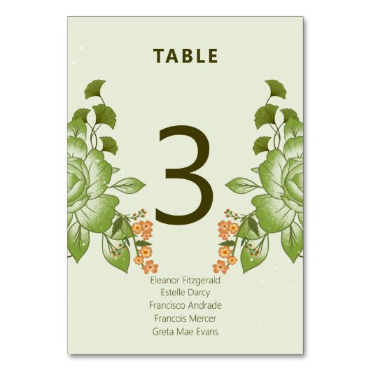 グリーンバラ結婚フローラテーマ テーブルナンバー (正面)