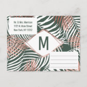 グリーンバラ金ゴールドトロピカルパームツリーリーフサンキュー インビテーションポストカード (裏面)