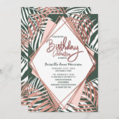 グリーンバラ金ゴールドトロピカルパームツリー葉誕生日 招待状 (正面/裏面)