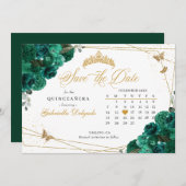 グリーンバラ&金ゴールドクインセアニラ日付を保存 招待状 (正面/裏面)