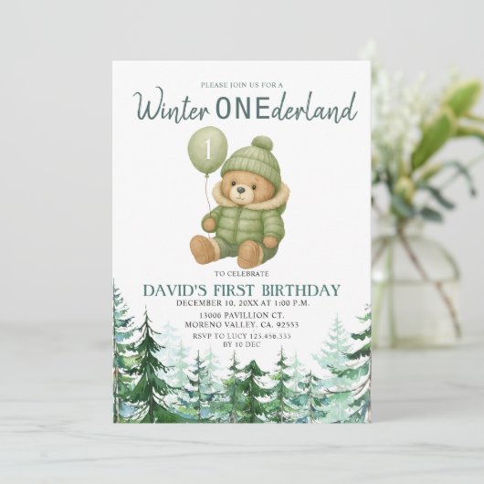 グリーンバルーンウィンターワンダーランド誕生日パーティー 招待状 (スタンド正面)