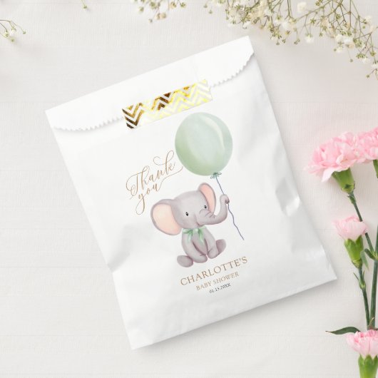 グリーンバルーンゾウ赤ちゃんシャワーありがとう フェイバーバッグ (封をした状態)