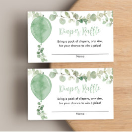 グリーンバルーンeucalyptus赤ちゃんシャワーおむつラッフル エンクロージャーカード