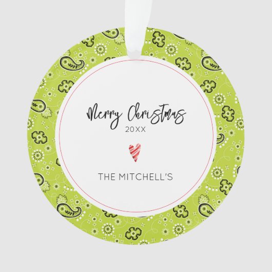 グリーンバンダナパターンNAME年間クリスマス オーナメント (正面)