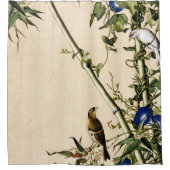 グリーンバンブーアンドモーニンググローリーファインアート シャワーカーテン (正面)