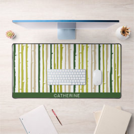 グリーンバンボストライプーのパターンのミニマリスト デスクマット
