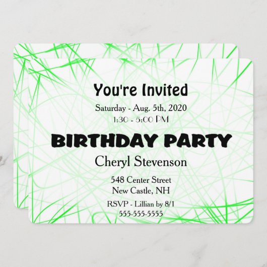 グリーンバースデーパーティーへの招待 招待状 (正面/裏面)
