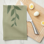 グリーンバードがグリーンブランチに止まる キッチンタオル (四つ折り)