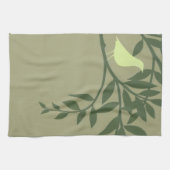 グリーンバードがグリーンブランチに止まる キッチンタオル (横)