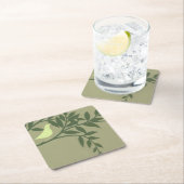 グリーンバードがグリーンブランチに止まる スクエアペーパーコースター (インサイチュ)