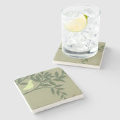 グリーンバードがグリーンブランチに止まる ストーンコースター (横)