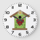 グリーンバードハウスとハートとデイジー ラージ壁時計 (正面)