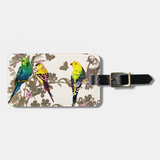 グリーンバードフローラウォーターカラーシルバーグリッター ラゲッジタグ (正面横)