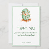 グリーンバード孵化ベビースシャワーサンキューカード 招待状 (正面)