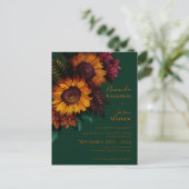 グリーンバーンオレンジフローラ結婚式招待状 インビテーションポストカード (スタンド正面)