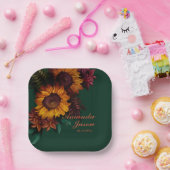 グリーンバーンオレンジフローラ結婚披露宴 ペーパープレート (パーティー)