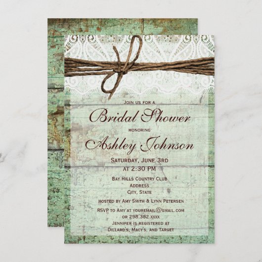 グリーンバ素朴ーンウッドブライダルシャワー招待状 招待状 (正面/裏面)