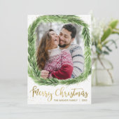 グリーンパインとゴールドフォイルフォトクリスマスカード シーズンカード (スタンド正面)