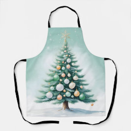 グリーンパインの木 | シルバーグリーンオレンジの球体 エプロン