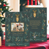 グリーンパインイラストレーション金ゴールド写真メリークリスマス シーズンカード