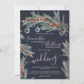 グリーンパインクリスマス冬の写真結婚の写真 招待状 (正面)